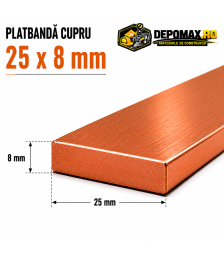 Platbanda cupru 25 x 8 mm – lungime 4 metri – EN Cu-ETP